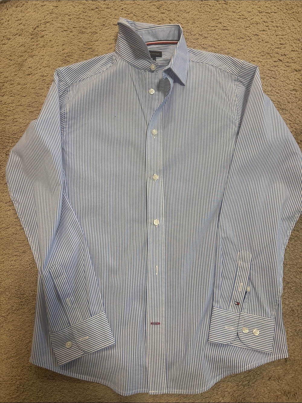 Tommy Hilfiger Light Blue and White Pinstripe Dress Shirt